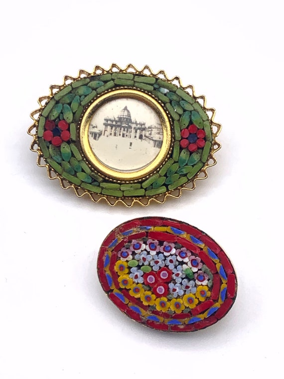 Vintage Italian 1950s fine micro mosaic brooches … - image 6