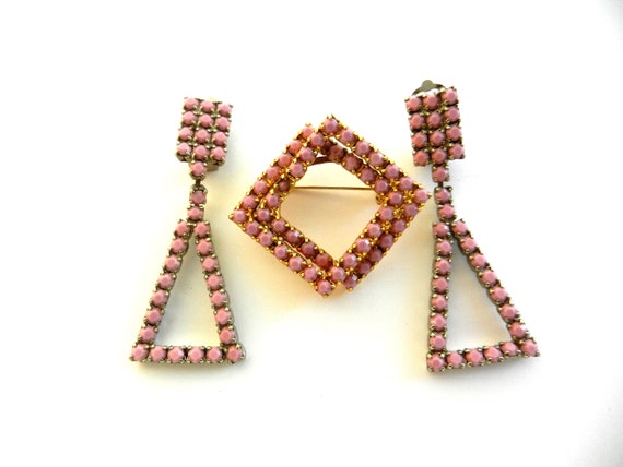 50s vintage dangle earrings and pin set in a sweet