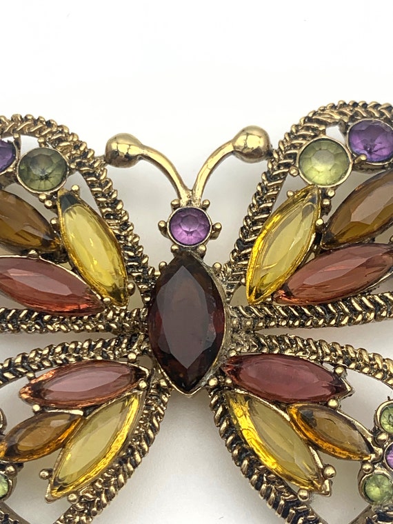 Vintage Signed Monet Jeweled Gold Tone Butterfly … - image 5