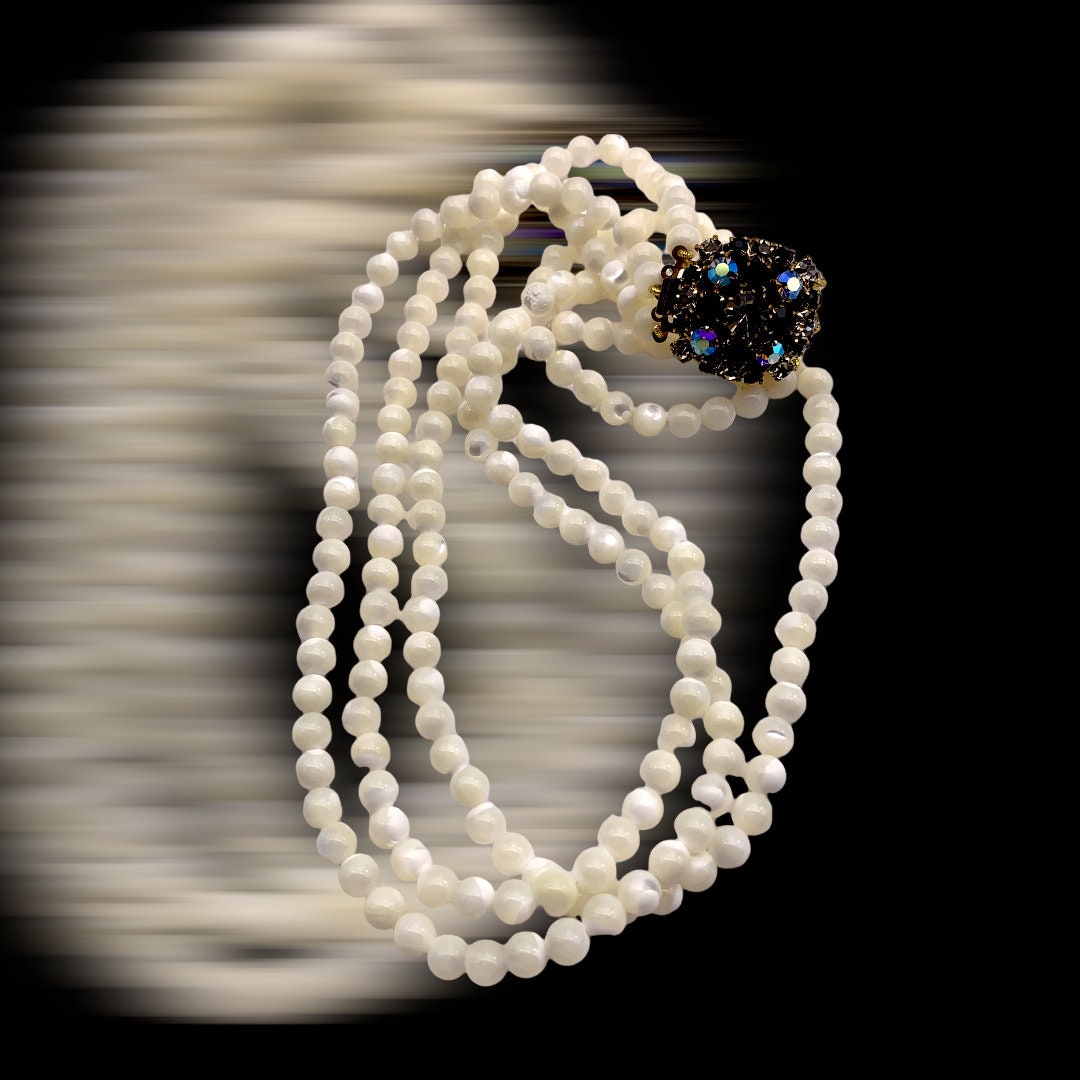 Collier 3 Rangs En Nacre Véritable Massive - Perles Blanches, Fermoir Nacre Et Argent - Neuf, Made In France