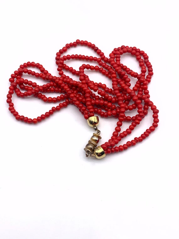 Cherry red glass coral beads 3 strands necklace -… - image 7