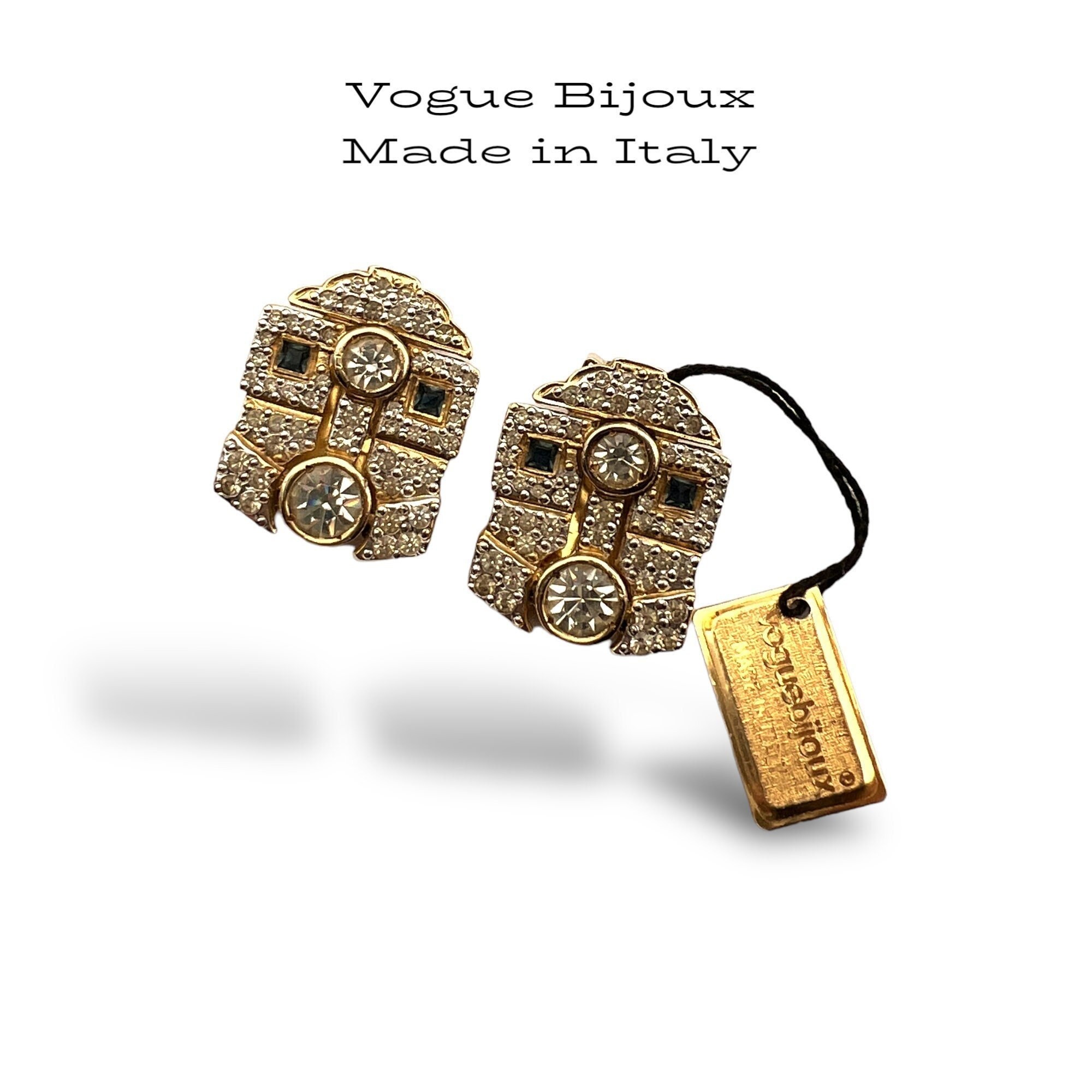 Vogue Bijoux Signed Stylish Art Deco Italian Design W/clear Pave