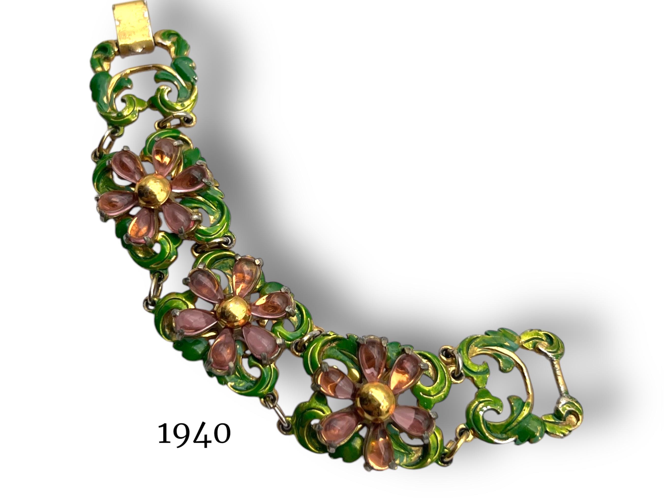 Épingle à Chapeau Ou Broche Ancienne Dorée Style Art Nouveau - Décor Floral Émaillé - Occasion