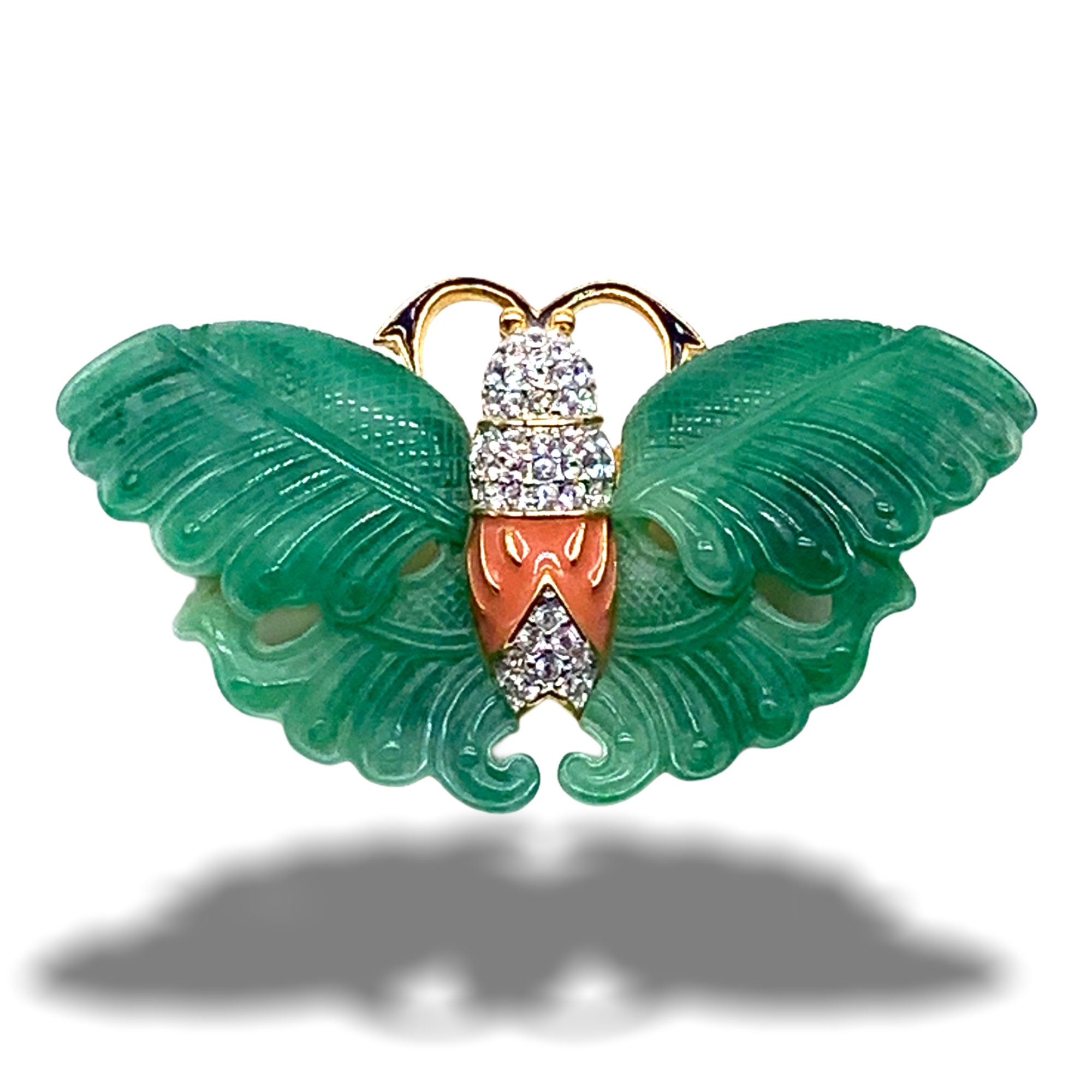 Gorgeous Figural Brooch Kenneth Jay Lane - KJL Green Jade
