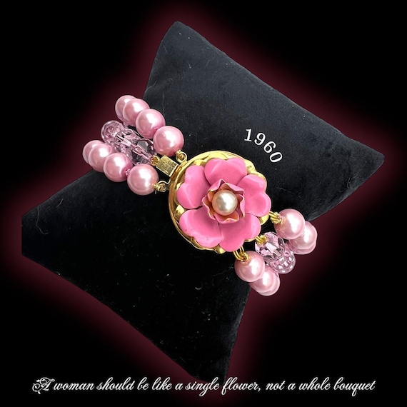 Broche Vintage Fleur Métal Doré Avec Perles Roses, Bleues, Vertes – Occasion En Bon état | Bijou Ancien Modifié