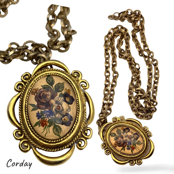 CORDAY FLORAL LOCKET Solid Perfume Pendant Gold Tone 