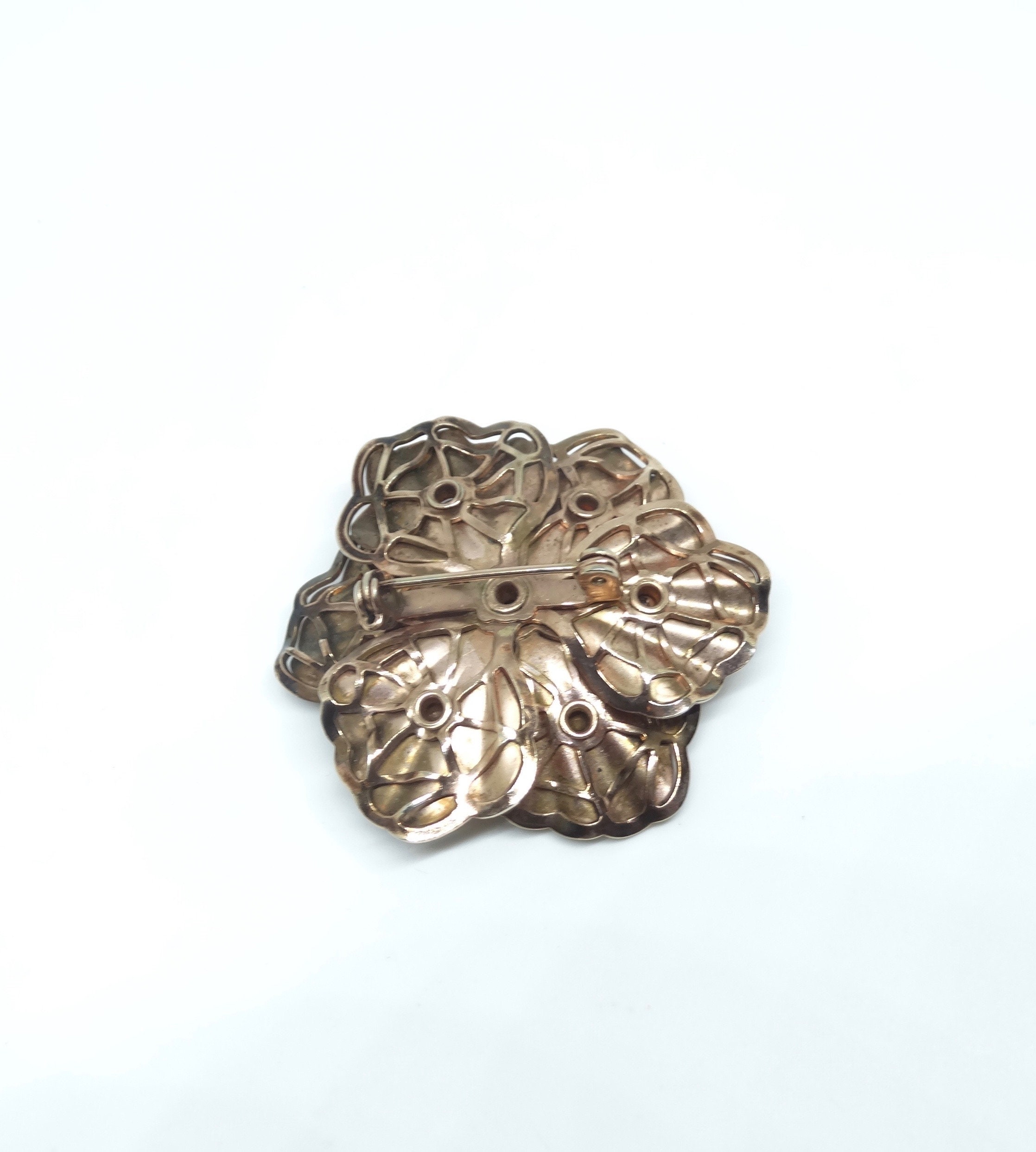 1930's Old Elaborate Flower Brooch With Crystal Spray and