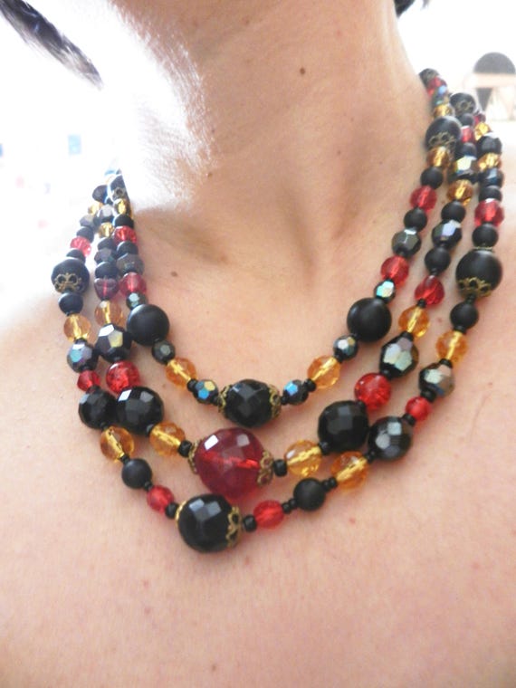 1960s Beautiful  3 Strands cascade necklace, brig… - image 6