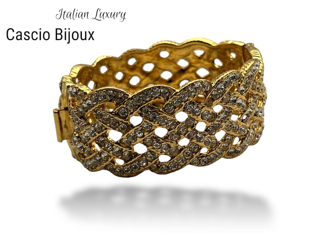 CASCIO Italy Hinged Gold Plated Woven Pattern Bracelet W/sparkling ...