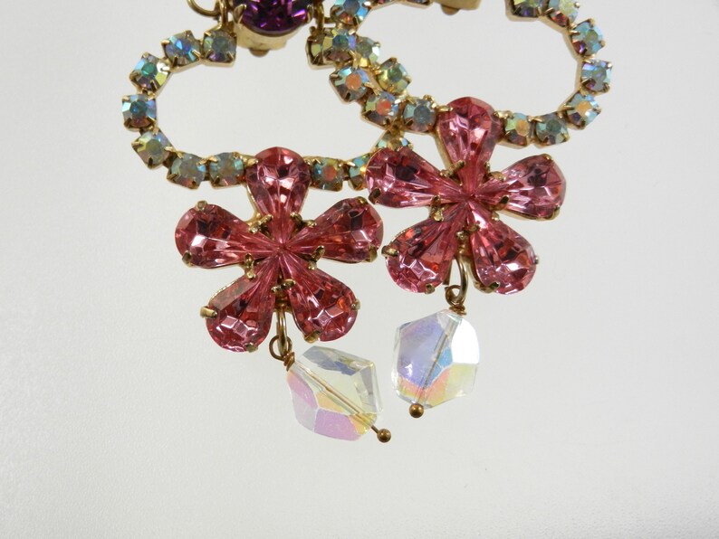 Italian Couture super glowing chandelier earrings Signed with purple and pink crystals accentuated by AB chaton -art.6605