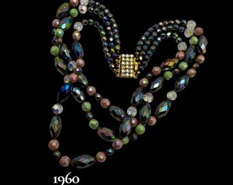 Naszyjnik z trzech pasm korali karnawałowych z pastelowymi koralikami - Giuliano Fratti, bez podpisu - Art.679/7