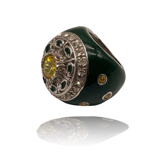 Showy large solid Ring 925 silver - enamel & crys… - image 1