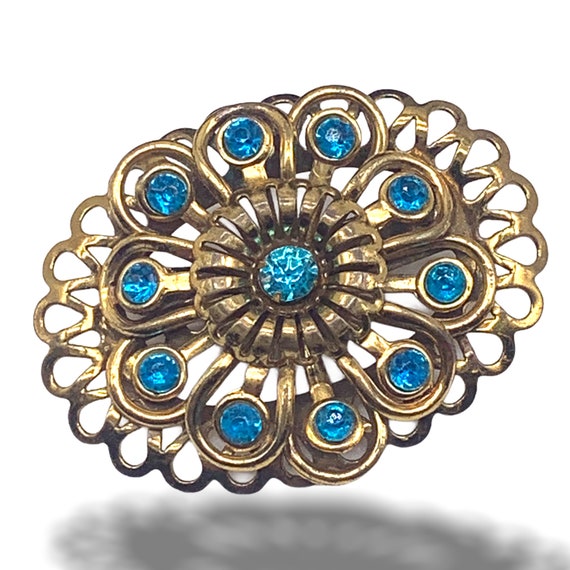 Vintage Retro 1940's Aqua stones on a lovely oval… - image 2