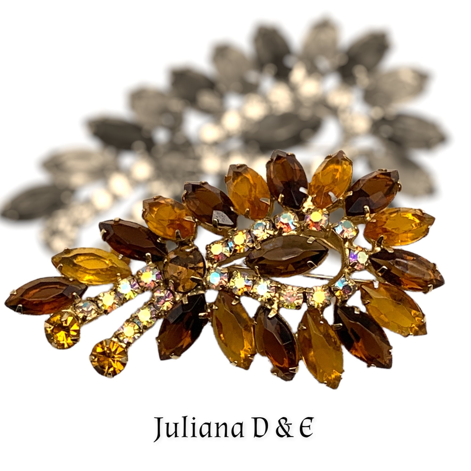 Gorgeous Juliana D&E Topaz and Amber Rhinestone Brooch W/brilliant