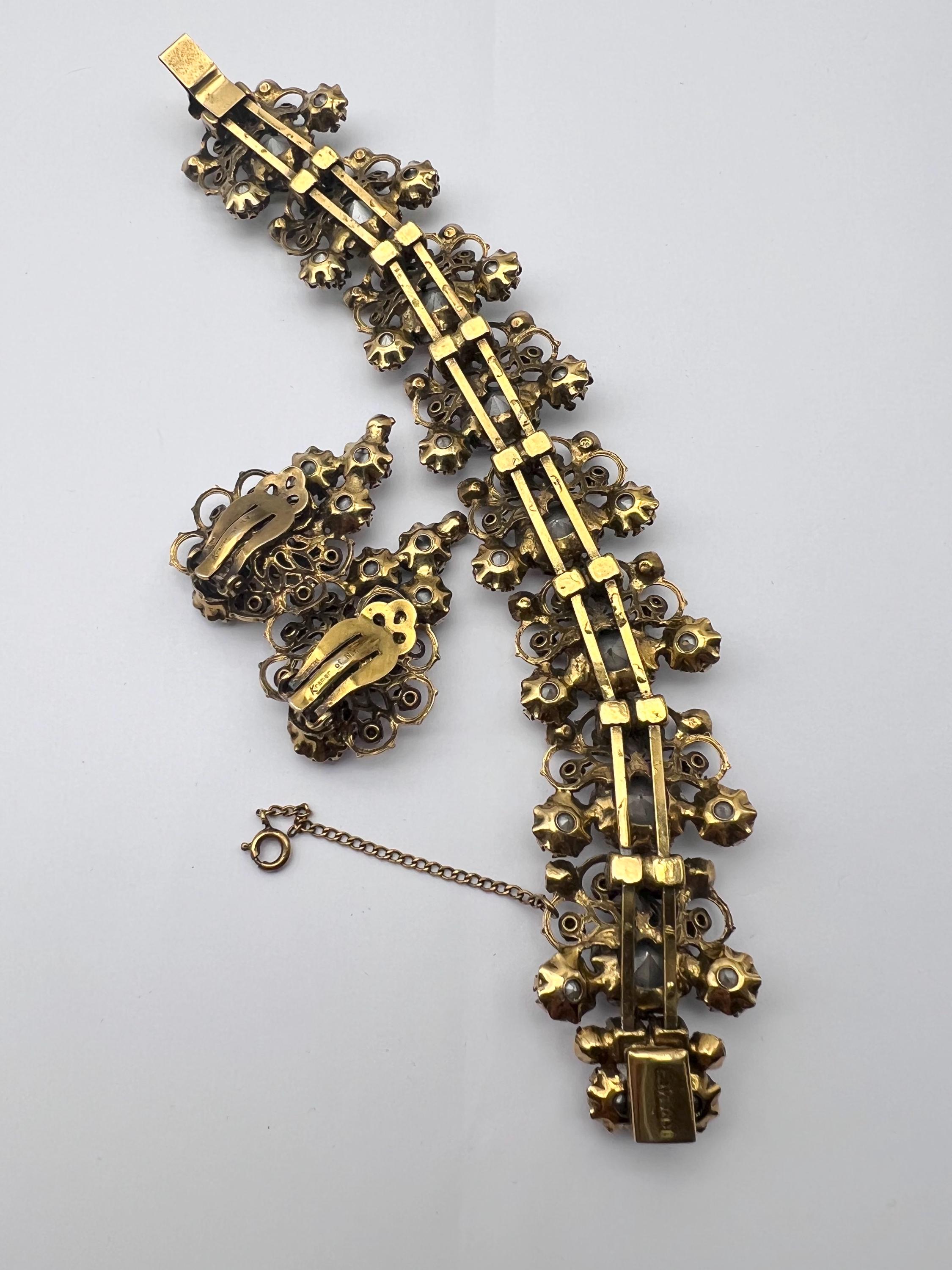 Vintage Kramer of New York Vintage Boreal Crystals Antiqued Gold