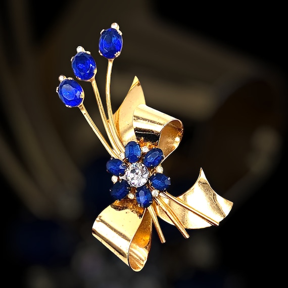 1940s Signed Pegasus Coro Sterling Vintage Blue Glass Bouquet