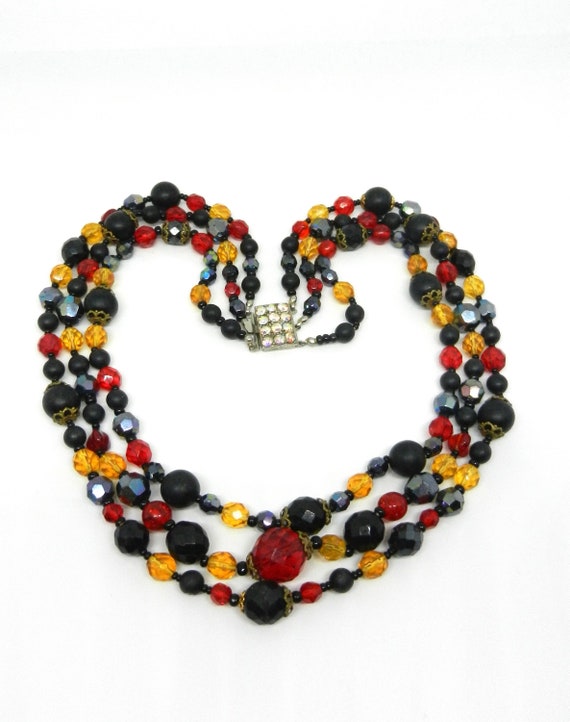 1960s Beautiful  3 Strands cascade necklace, brig… - image 3