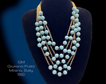 Gorgeous Giuliano Fratti GM Venetian sky blue glass beads - graduated 5 strands necklace- art.145/7