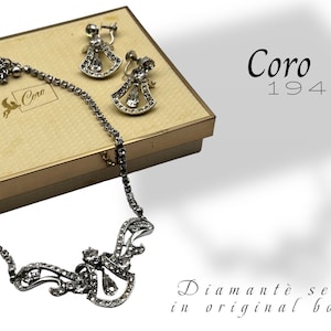 Art Deco-inspired CORO JEWELRY set,  in original Coro box  - Necklace & Earrings set High-end Diamantè design - art.834/6 -