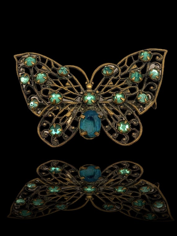 Old 1930 Czech Butterfly Brooch-nuances of emerald