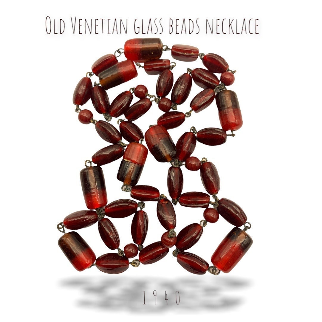 Old Venetian glass beads Bead Eternity Strand Long 41 Inch nice dual color  wired beads Necklace - Art.979/5