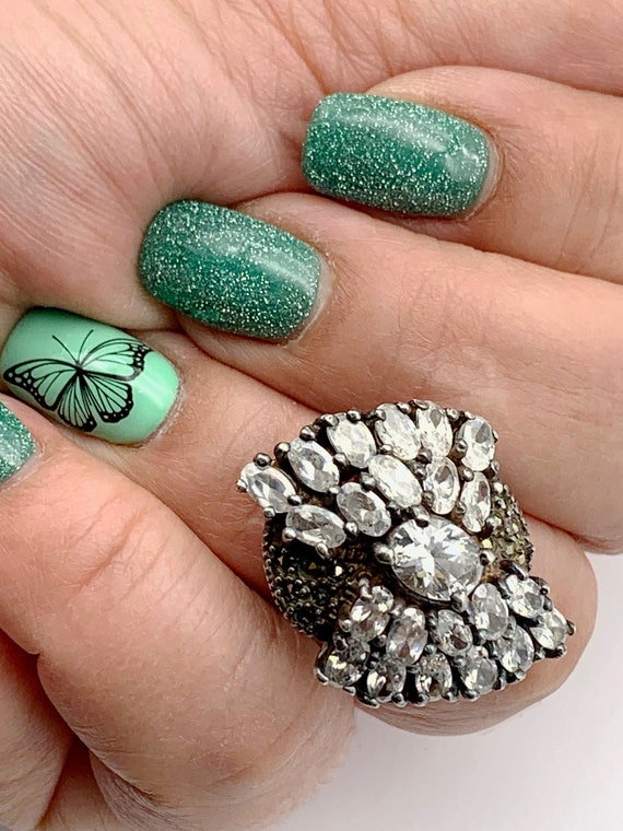 1950s Statement Cocktail Ring large design with s… - image 1