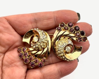 1948s Adolph Katz Coro 'JEWELED COMET' Purple Rhinestones DUETTE