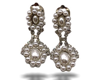 Wedding chic earrings signed - gorgeous Italian earrings in total white, crystals & pearls in Rhodium Setting -Art.938/2 -