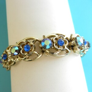 Coro Signed blue & pale blue AB Rhinestone Flower Bracelet beautiful 1950 vintage bracelet in a dazzling flowers design art.548/3 image 3