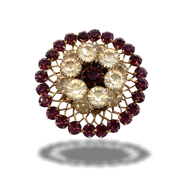 Grande Broche Ancienne En Cristal Et Métal Doré - Vintage, Occasion, Bijou Fantaisie