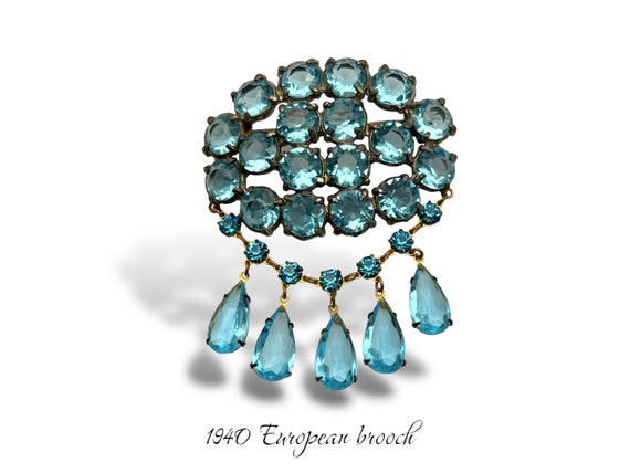 Edwardian-era inspired brooch Shining Aqua top qu… - image 2