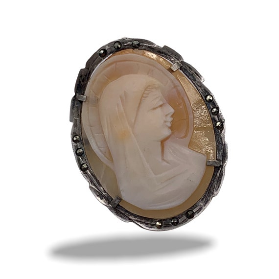 ANCIENNE BROCHE DE LA VIERGE MARIE CAMEE BIJOUX