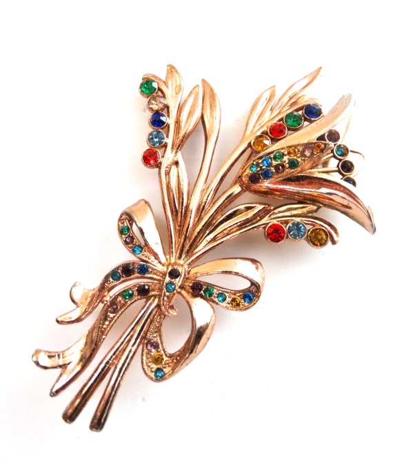 1940s Vintage Large Floral Bouquet Rhinestones and