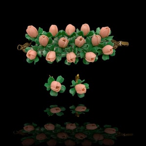 Extremely RARE Vintage 1930s early Plastic Bakelite Prom Bracelet & Earrings  corsage/floral jewellery - art.390/5