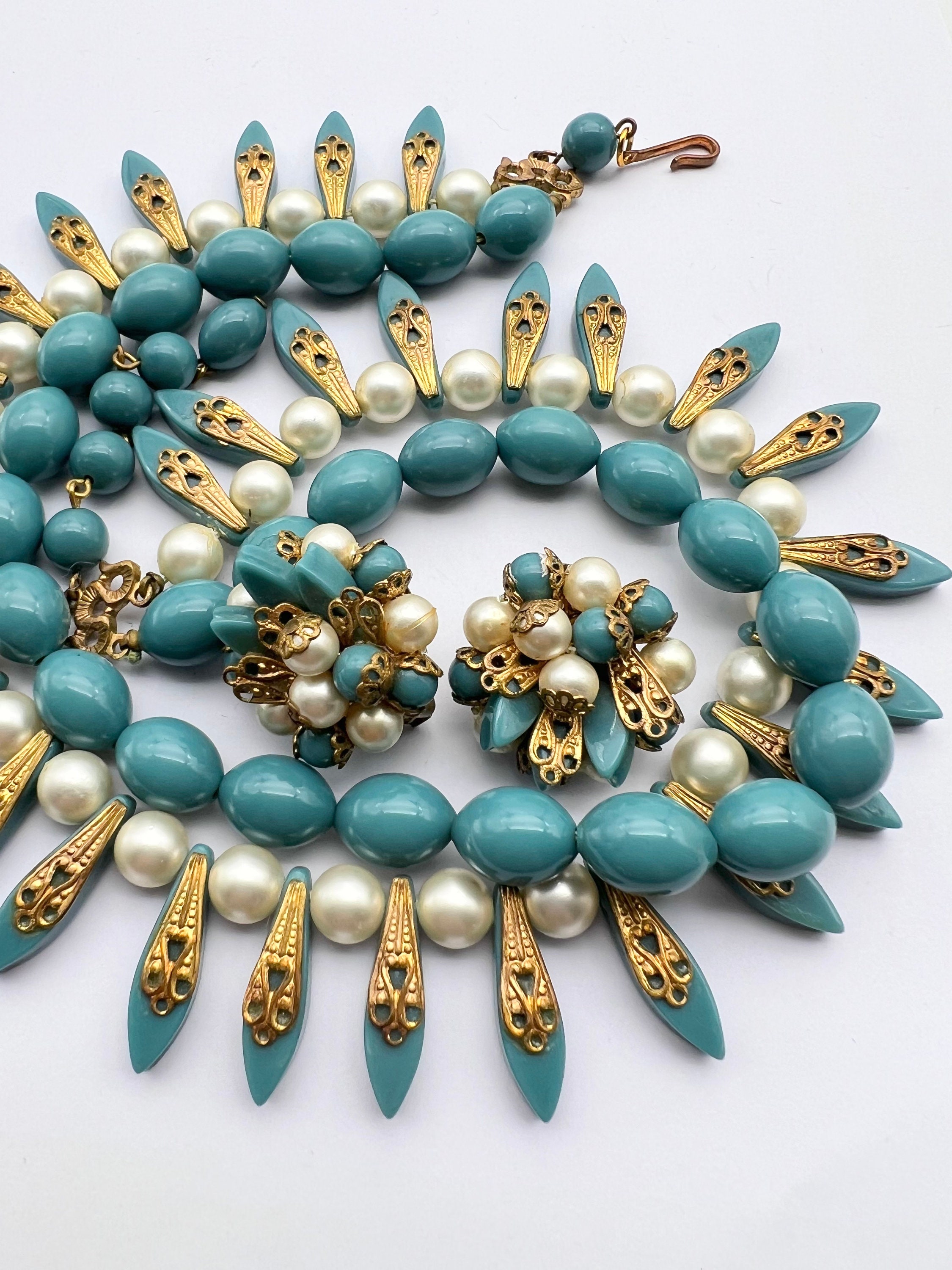CORO 2 Strand Necklace & Cluster Earrings Set -egyptian  display picture 3