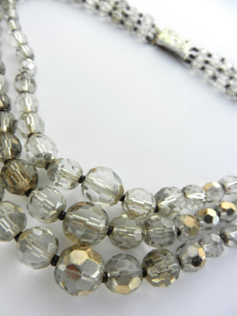 Rhinestone sparkling Black DiamondGray Beads Art.2705 Adorable Necklace Triple Strand of Crystals in a elegant cascaded design