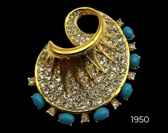 SPHINX of England collection super chic wave in clear pavé and turquoise glass brooch - rare piece no signed but numbered-art.776/6