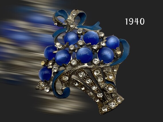 Vintage flower basket brooch rhinestones, rhodium… - image 2