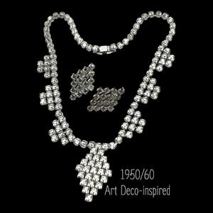 Österreichischer Strass Pat. Anhänger. signiert - Dazzling Deco Hochzeit/Party Schmuck Set Vintage 1950s Halskette und Ohrringe Set - Art.255