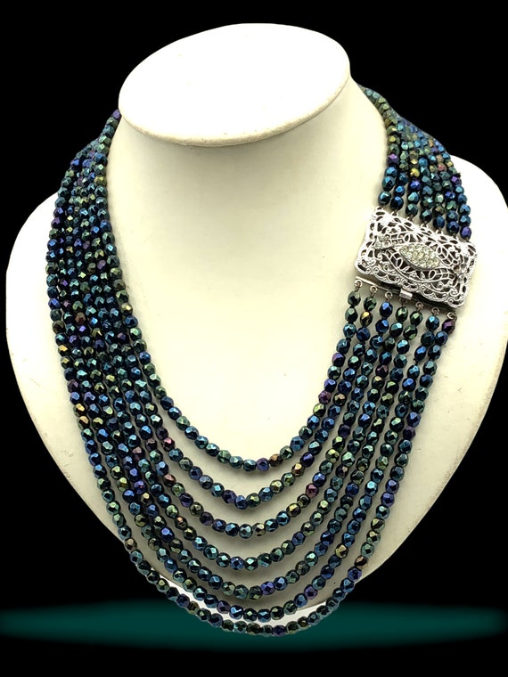 Vintage carnival glass cascade 7 strands necklace… - image 2