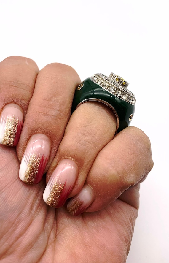 Showy large solid Ring 925 silver - enamel & crys… - image 10