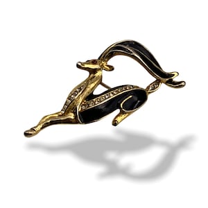 Vintage Enameled Rhinestone Vintage Enameled Rhinestone leaping deer/gazelle Brooch - graceful and well made  figural pin--Art. 339/5