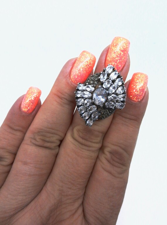 1950s Statement Cocktail Ring large design with s… - image 3