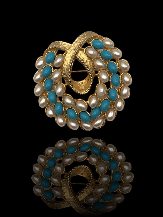 Broche Pendentif Ancienne Années 50 - Perle Et Cabochon émaillé - Breloque Goutte - Occasion