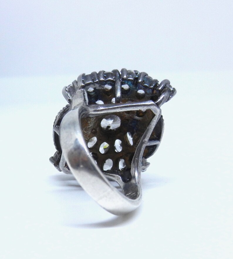 1950s Statement Cocktail Ring large design with sparkling Cubic Zirconia and Marcasite set on 925 silver frame Art.949/5 image 5