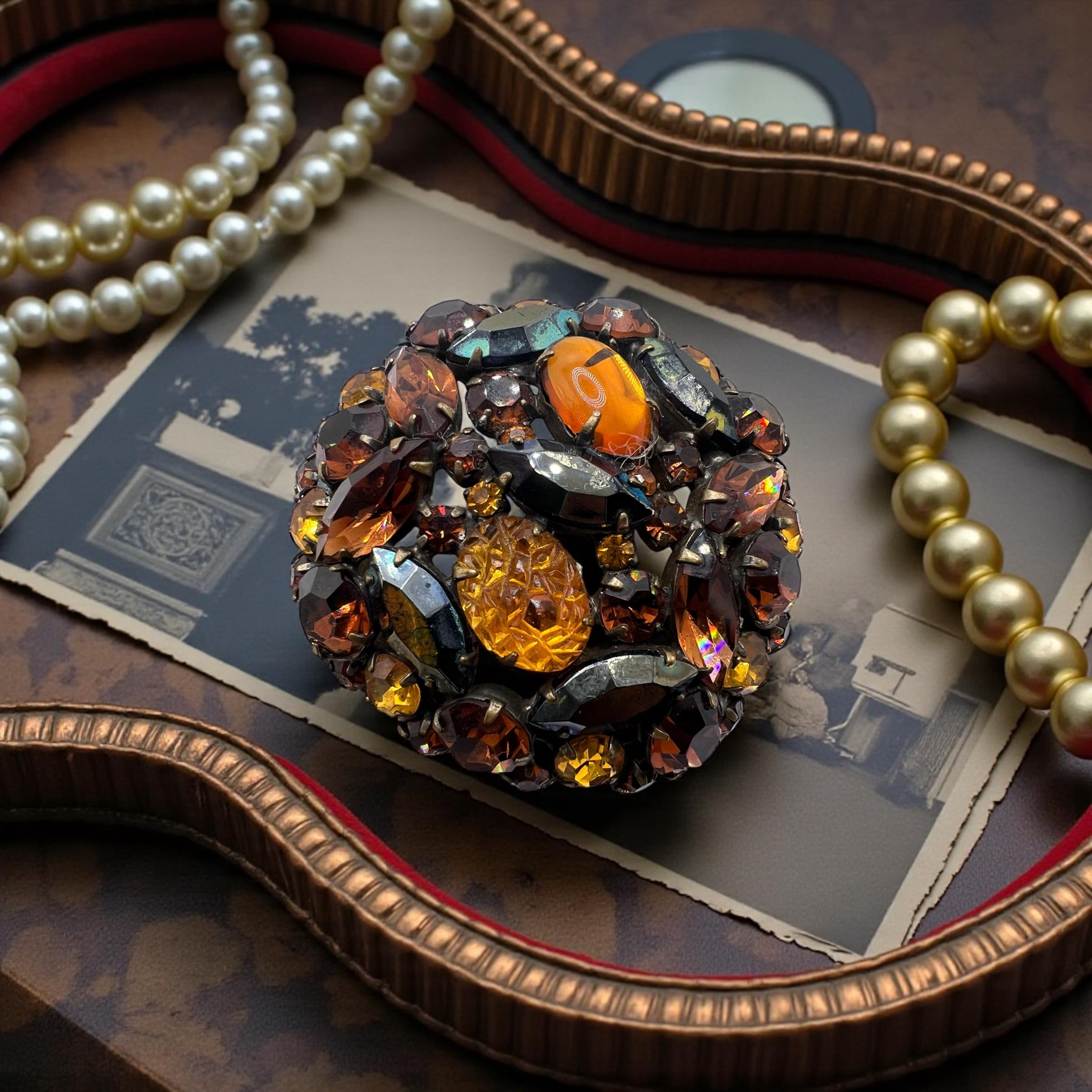 KRAMER NEW YORK Brooch Mixed Rhinestones Marquise /lava Rocks