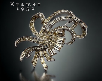 KRAMER of NEW YORK "The Diamond Look" bow/ribbon  Brooch  - elegant diamante design - Rare High End Kramer  - Art.143/7