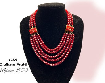 Glamorous Giuliano Fratti GM multi strand sparkling Red bead whit 2 jeweled clasp necklace-Dazzling  Bohemian quality beads- art.896/6