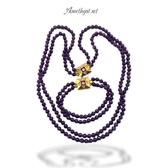 Vtg bright real Purple Amethyst beads 3 strands ne