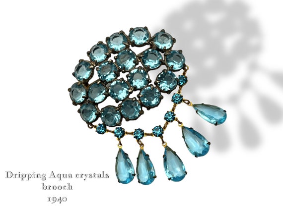 Edwardian-era inspired brooch Shining Aqua top qu… - image 1